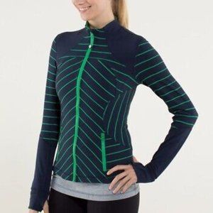 Lululemon Forme Jacket Blue Green Striped Cuffins Full Zip Inkwell